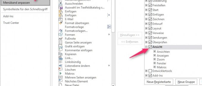 Menüband anpassen