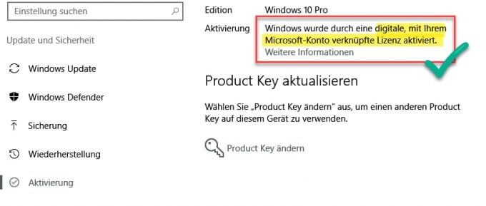 Digitale Lizenz verknüpft